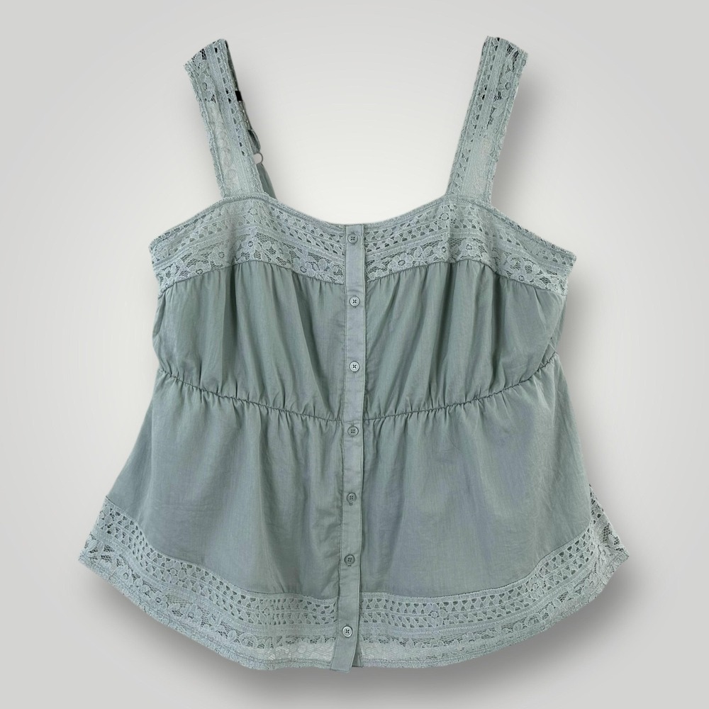 NEW Torrid Tank Top Womens 3X Gray Cotton Button Front Lace Inset Cami Plus Size